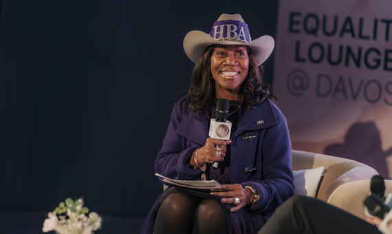 Mary at davos in hat